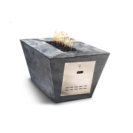 The Outdoor Plus 84 Rectangular Plymouth Fire Pit, Wood Grain GFRC Concrete, Play Electronic Ignition, Liq. Propane OPT-PLM8428EKIT-EBN-LP